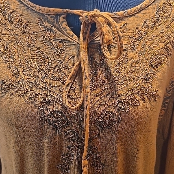 Agon Traders Boho Stonewashed Brown 3/4 Sleeve Tunic XL - Picture 3 of 5